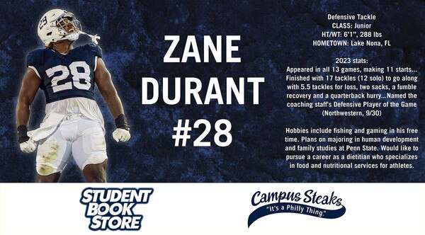 collectable autographed football player cup Zane Durant #28